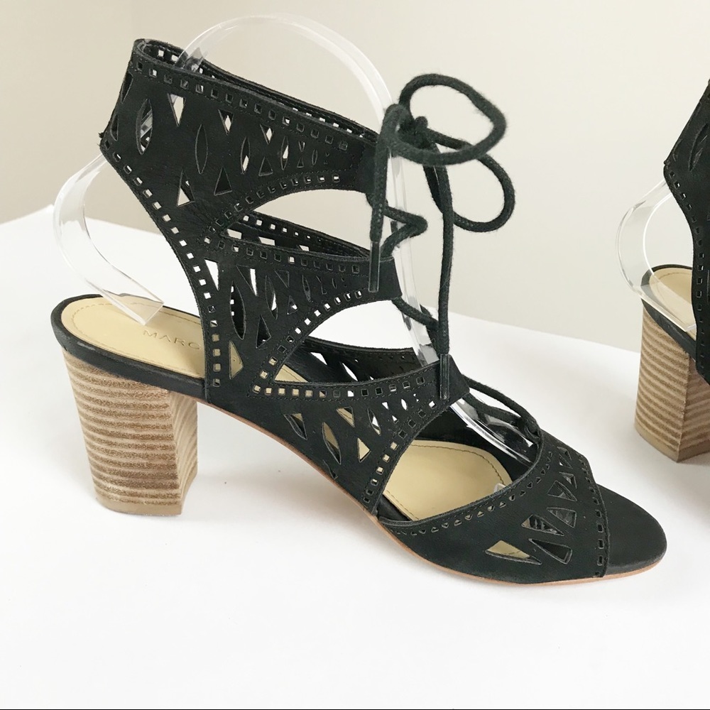 Marc Fisher Lace Up Black Perforated Heels Sz 7.5